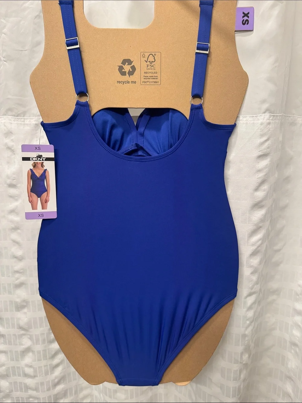 DKNY Royal Blue Ruffle V-Neck One-Piece Swimsuit NEW With Tags - Picture 3 of 5